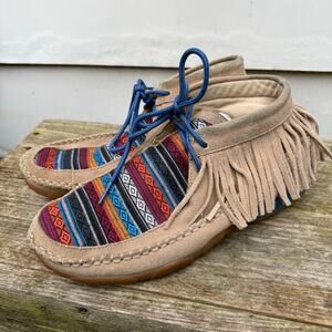 Twisted X Moccasins Bomber Aztec Southwestern Saddle Blanket Serape Fringe 7.5M